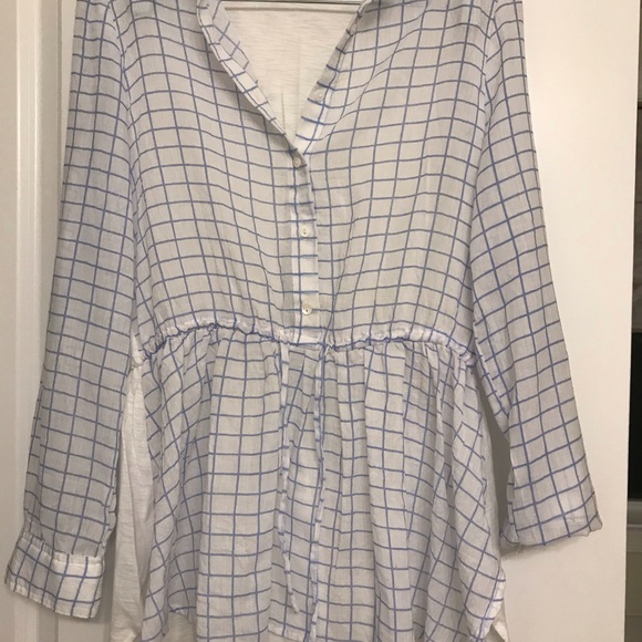Anthropologie Blue Tassel plaid tied at waist top - Picture 3 of 4